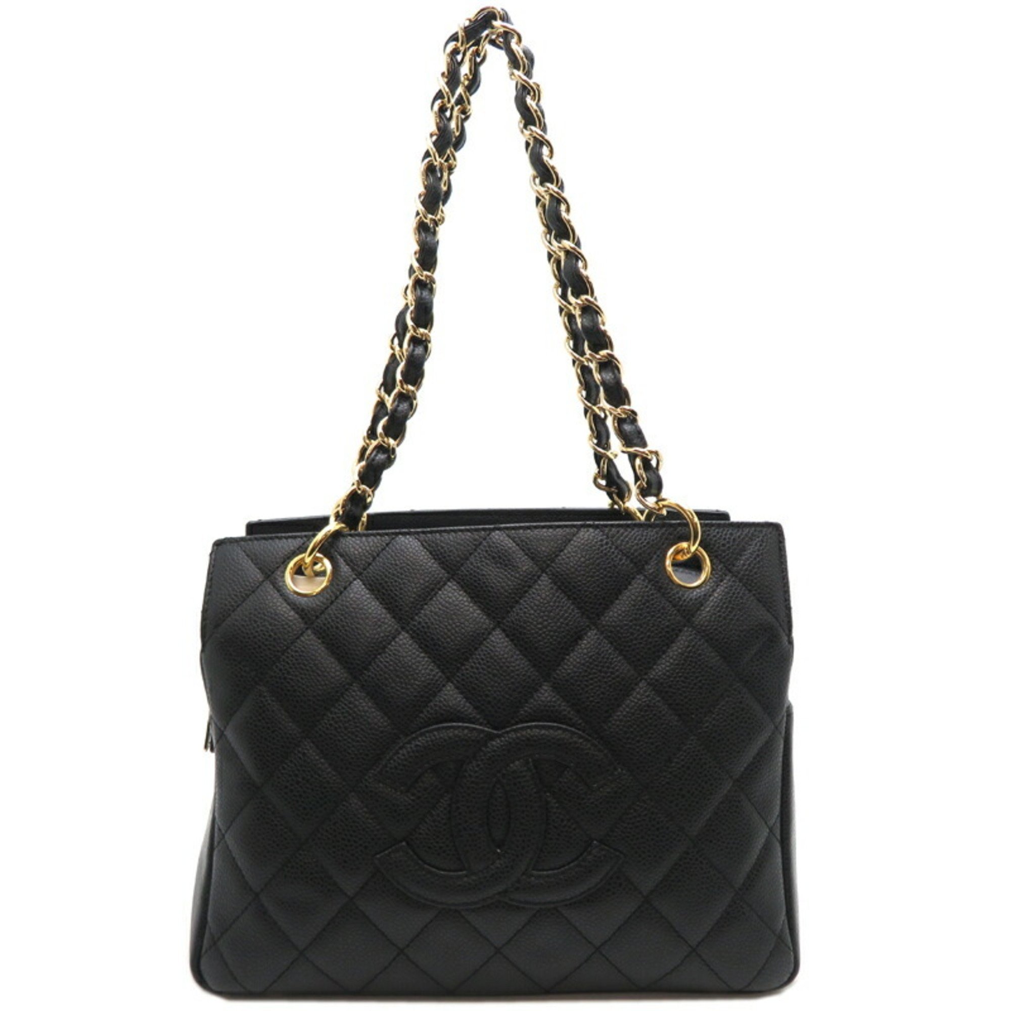 Chanel Seal Matelasse Petit Timeless Chain Women's Tote Bag A18004 Caviar Skin Black