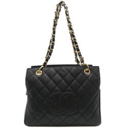 Chanel Seal Matelasse Petit Timeless Chain Women's Tote Bag A18004 Caviar Skin Black