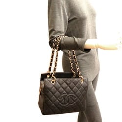 Chanel Seal Matelasse Petit Timeless Chain Women's Tote Bag A18004 Caviar Skin Black