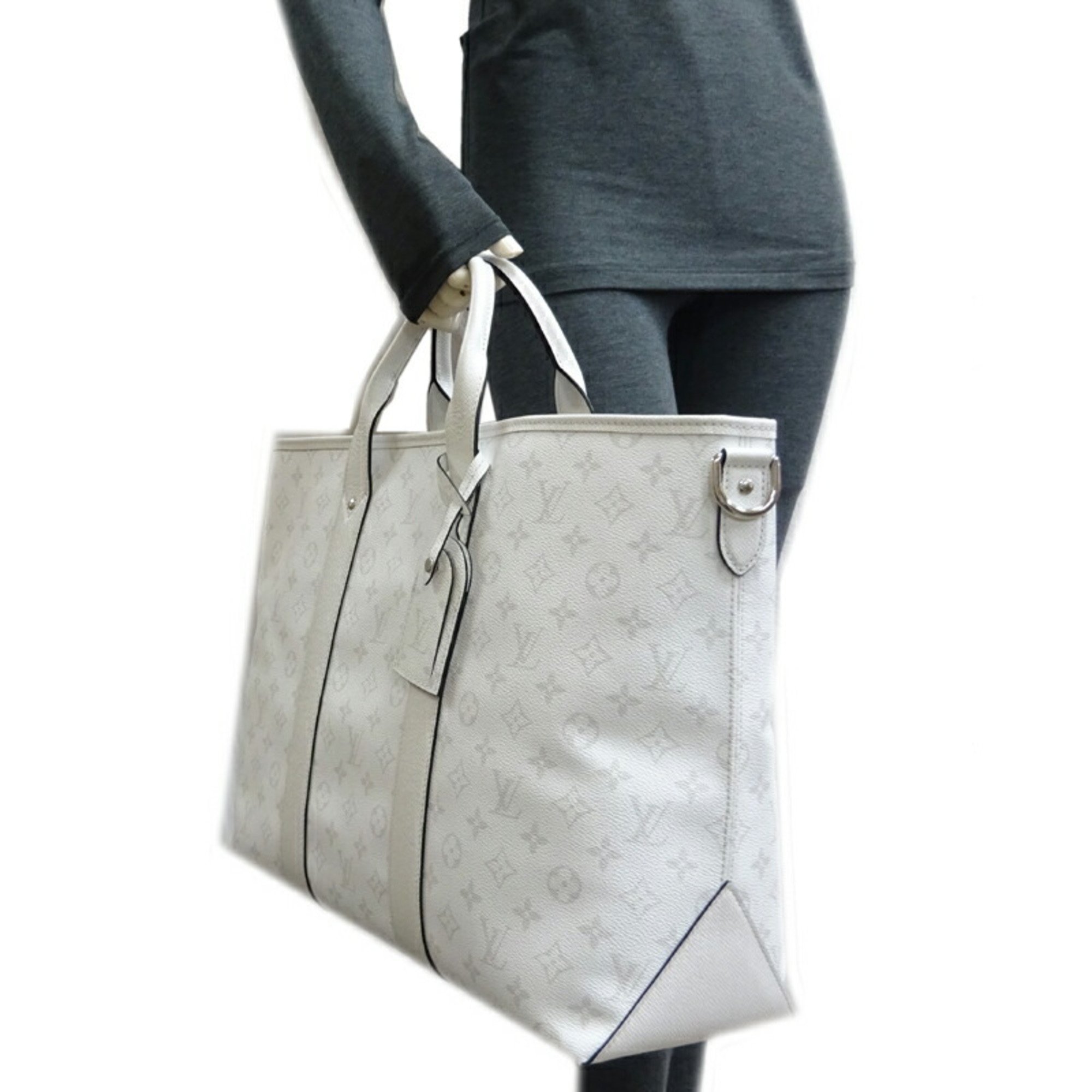 Louis Vuitton Weekend Tote NM No Straps Women's and Men's Boston Bag M30919 Taiga Rama Optic White