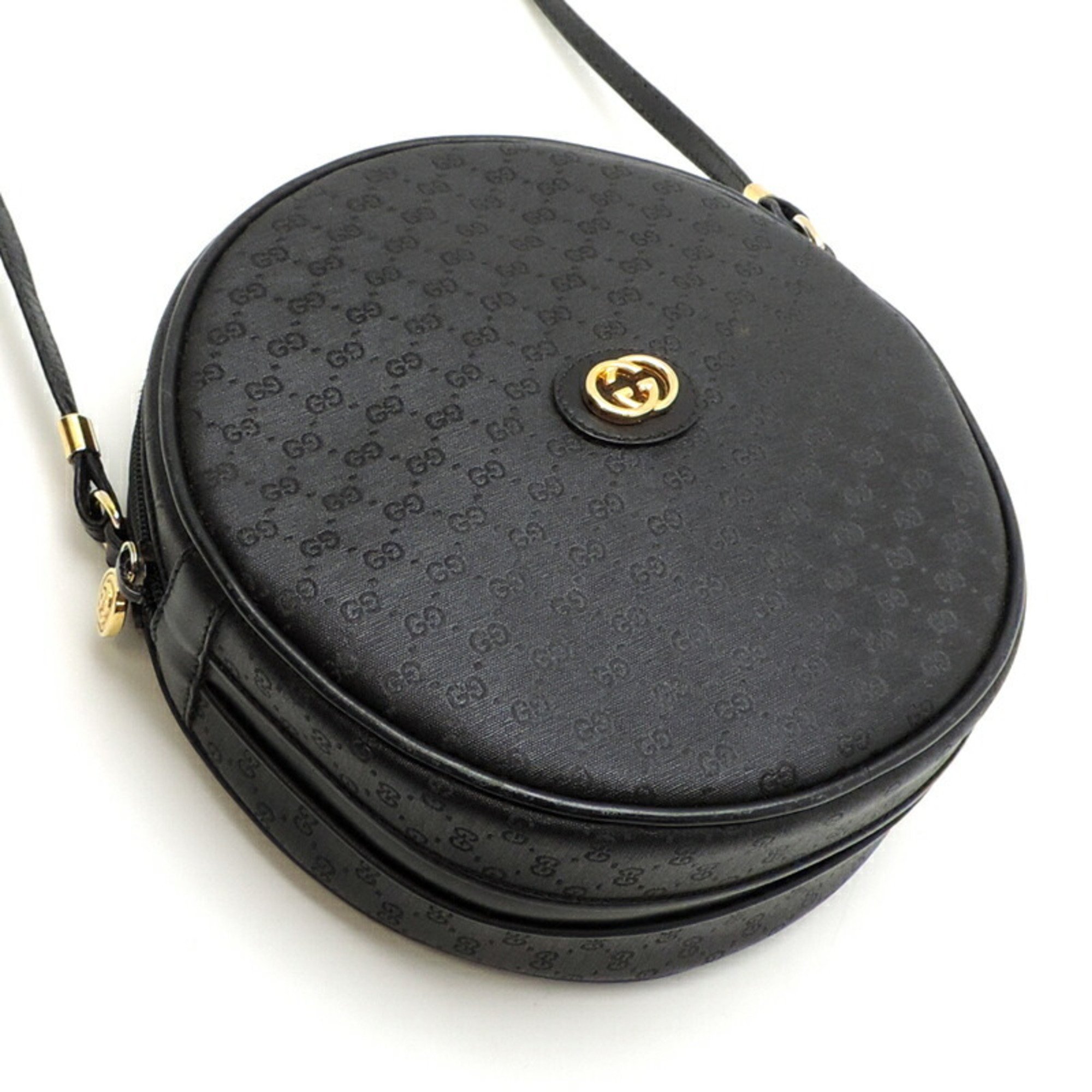 Gucci Round Women's Shoulder Bag 007.104 Coated Canvas Black