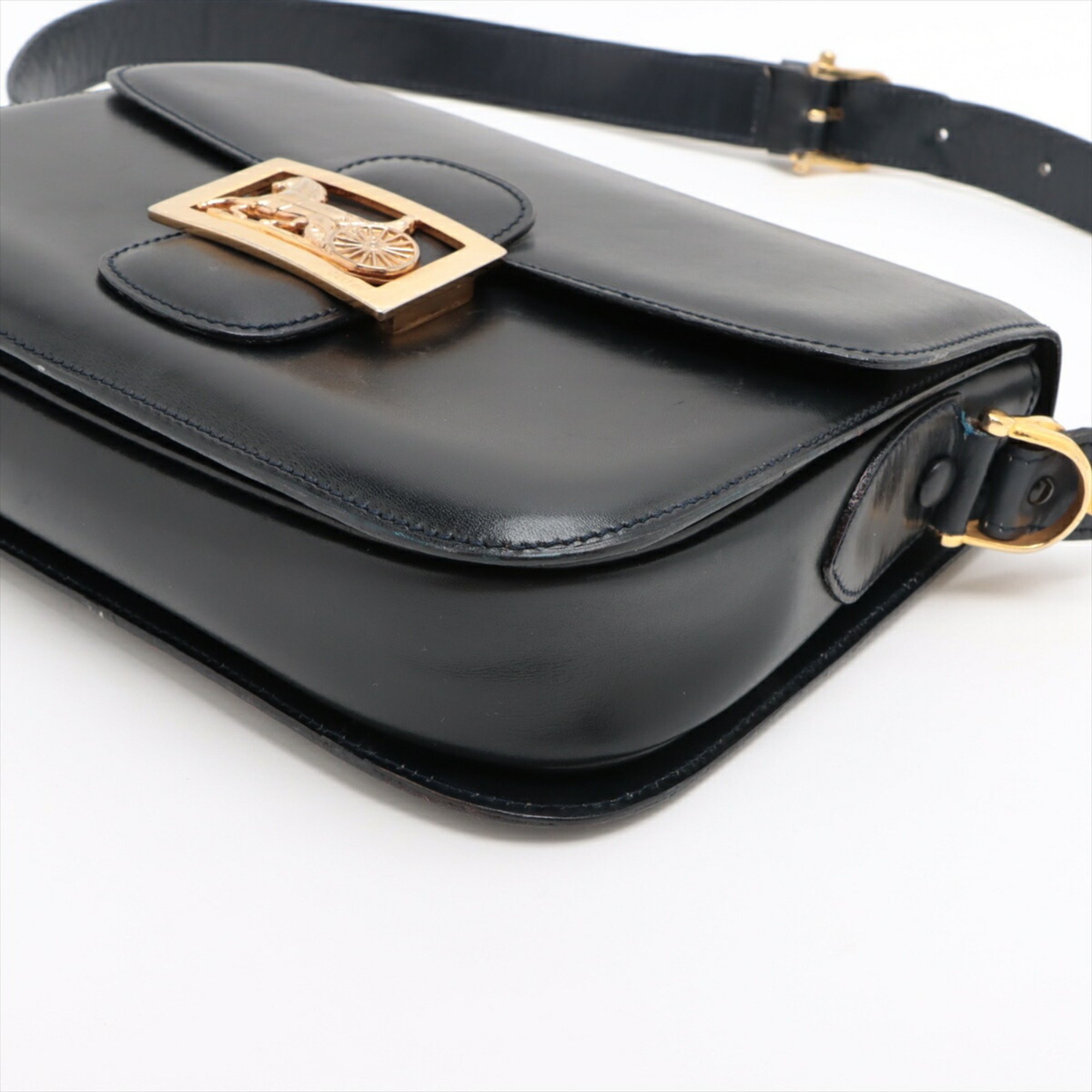 Celine Carriage hardware leather shoulder bag tote hand black women's