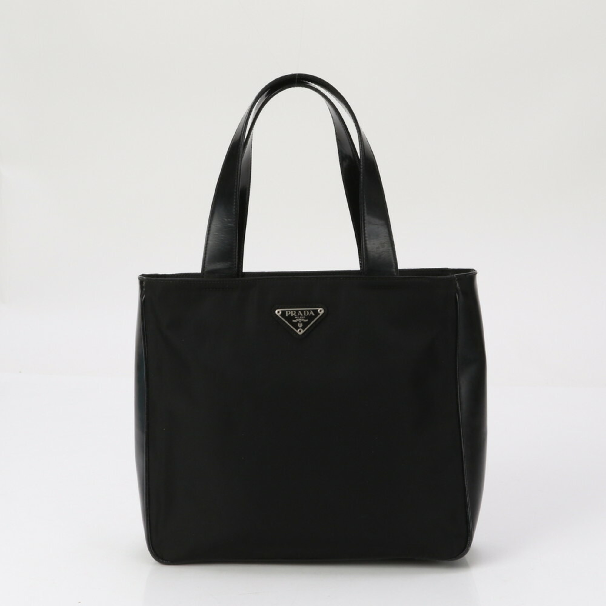 Prada Tessuto Nylon Triangle Leather Shoulder Bag Black Women's