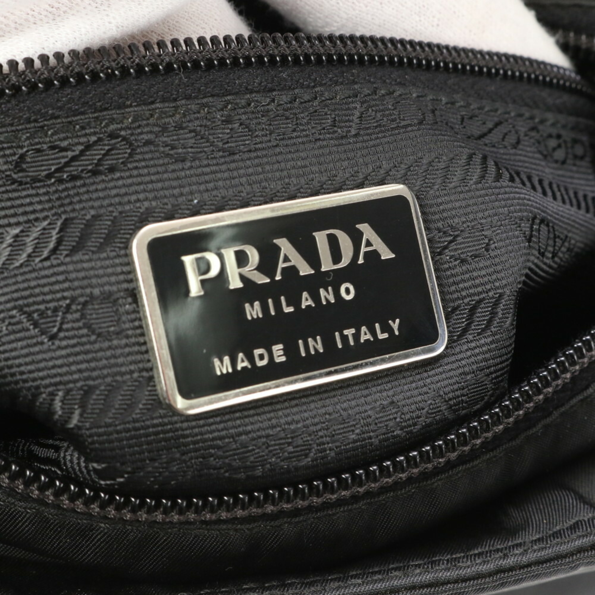 Prada Tessuto Nylon Triangle Leather Shoulder Bag Black Women's