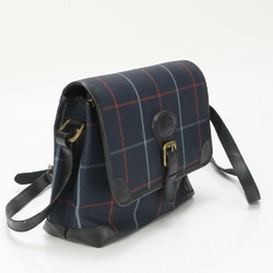 Burberry Check Pattern Shoulder Bag Crossbody Hand Tote Navy Leather Women's