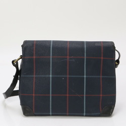 Burberry Check Pattern Shoulder Bag Crossbody Hand Tote Navy Leather Women's