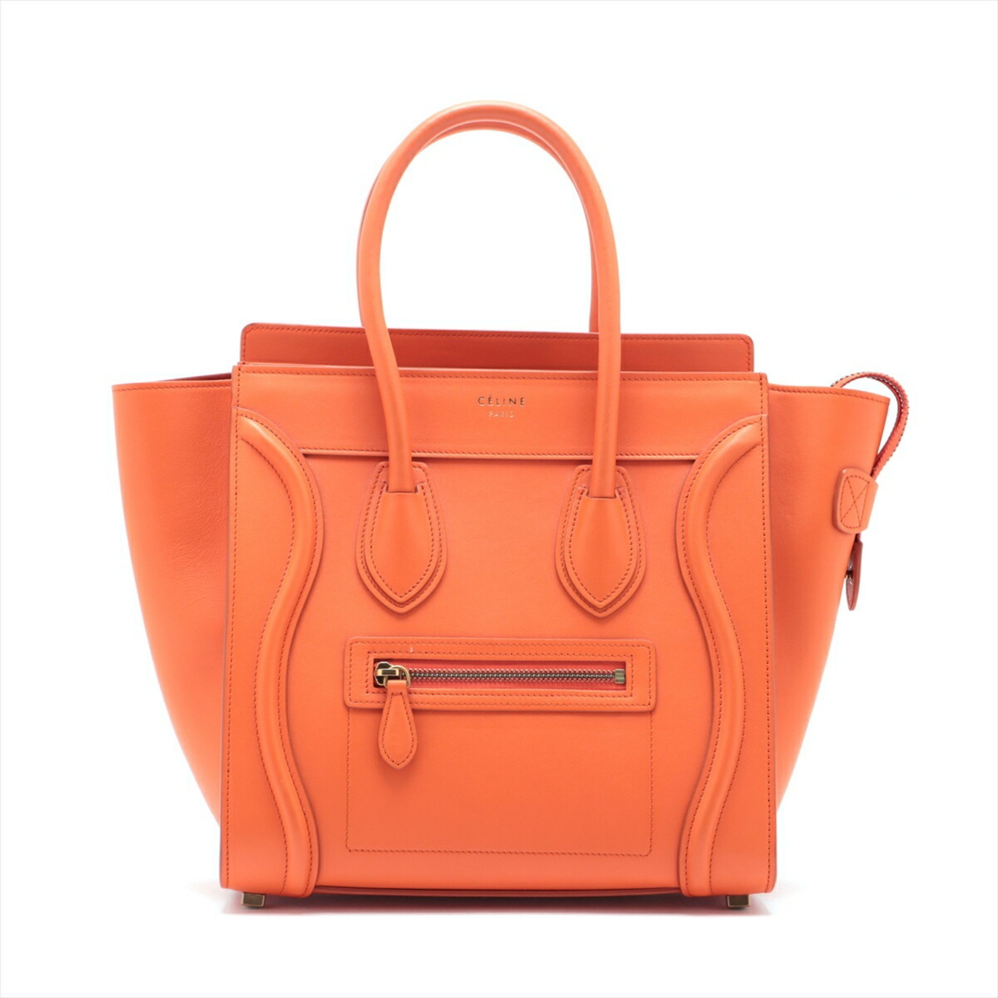 Celine Luggage Micro Shopper Orange Leather Handbag Tote Women's