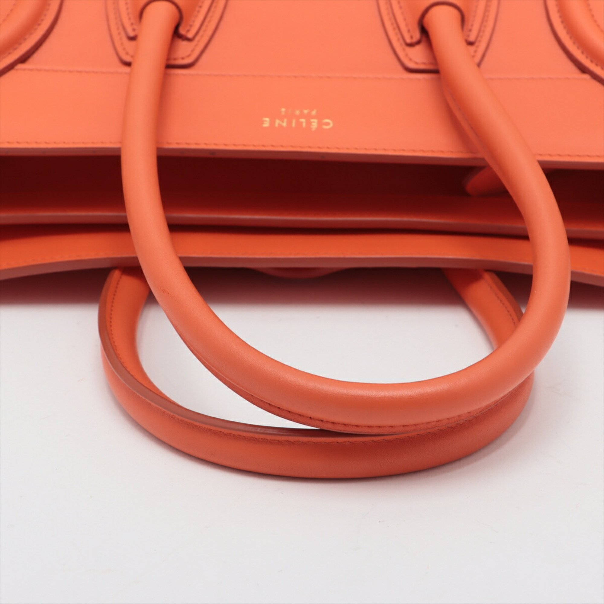 Celine Luggage Micro Shopper Orange Leather Handbag Tote Women's