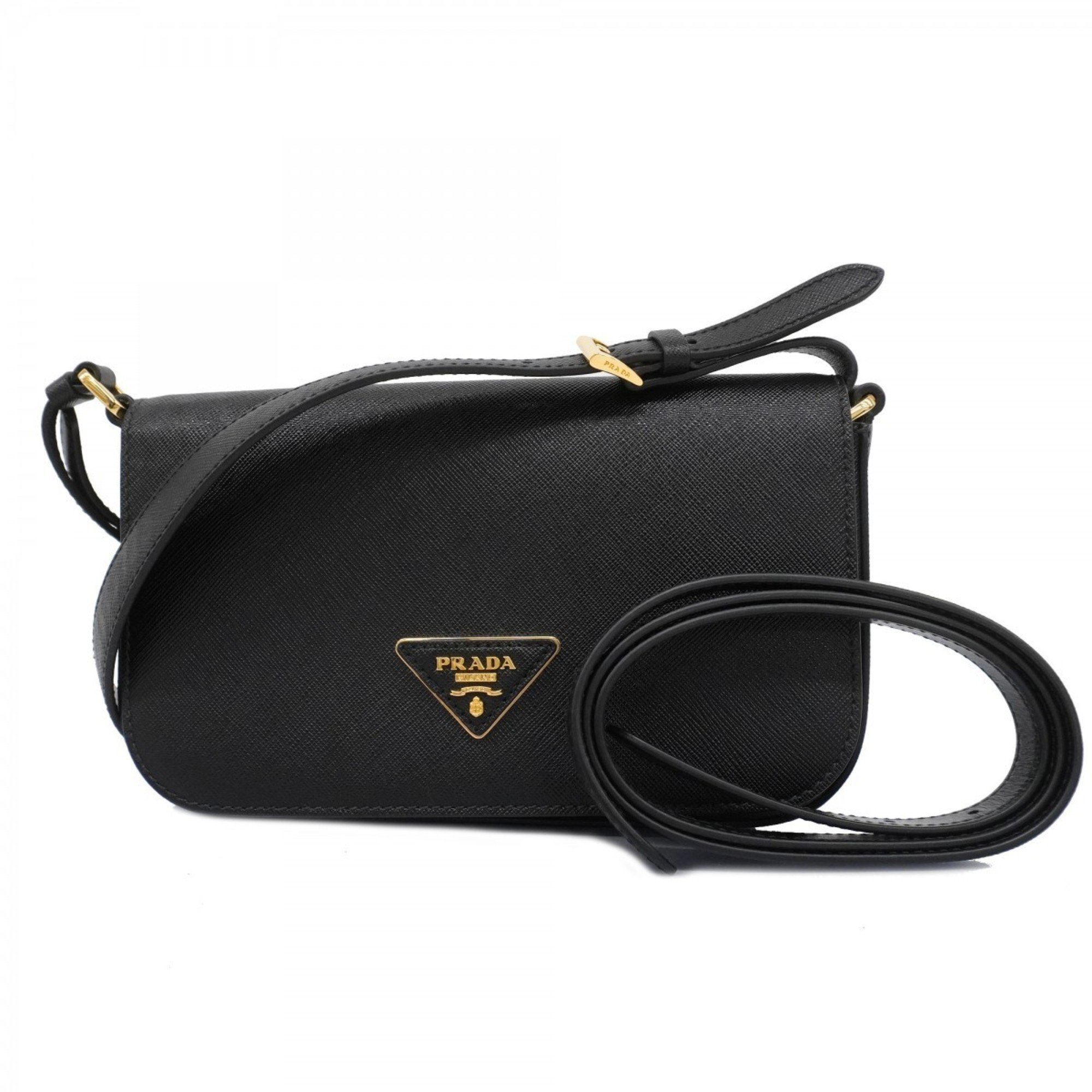 Prada Shoulder Bag Saffiano Leather Black Women's