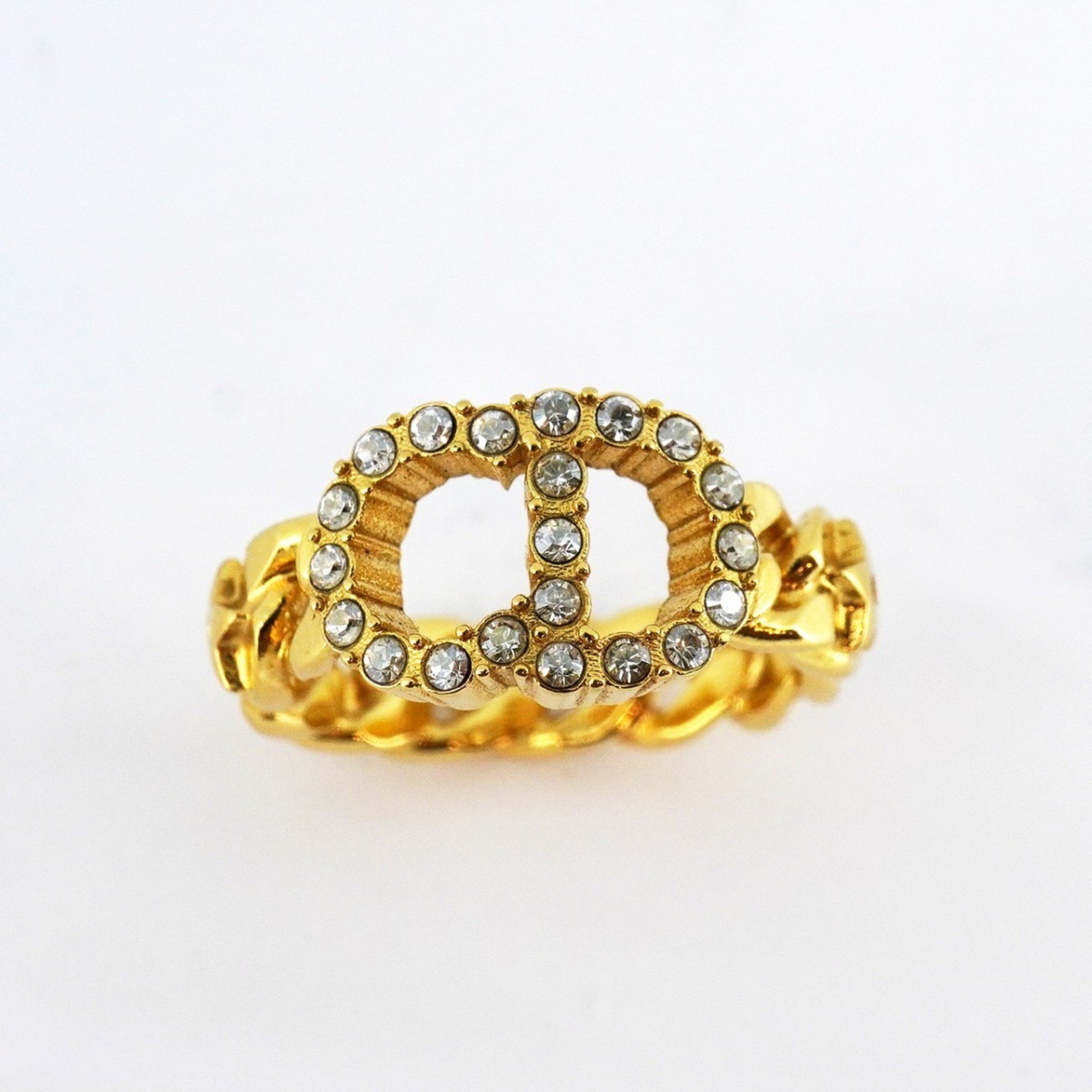 Christian Dior Ring CD Star Rhinestone GP Plated Gold Size 11 Women's