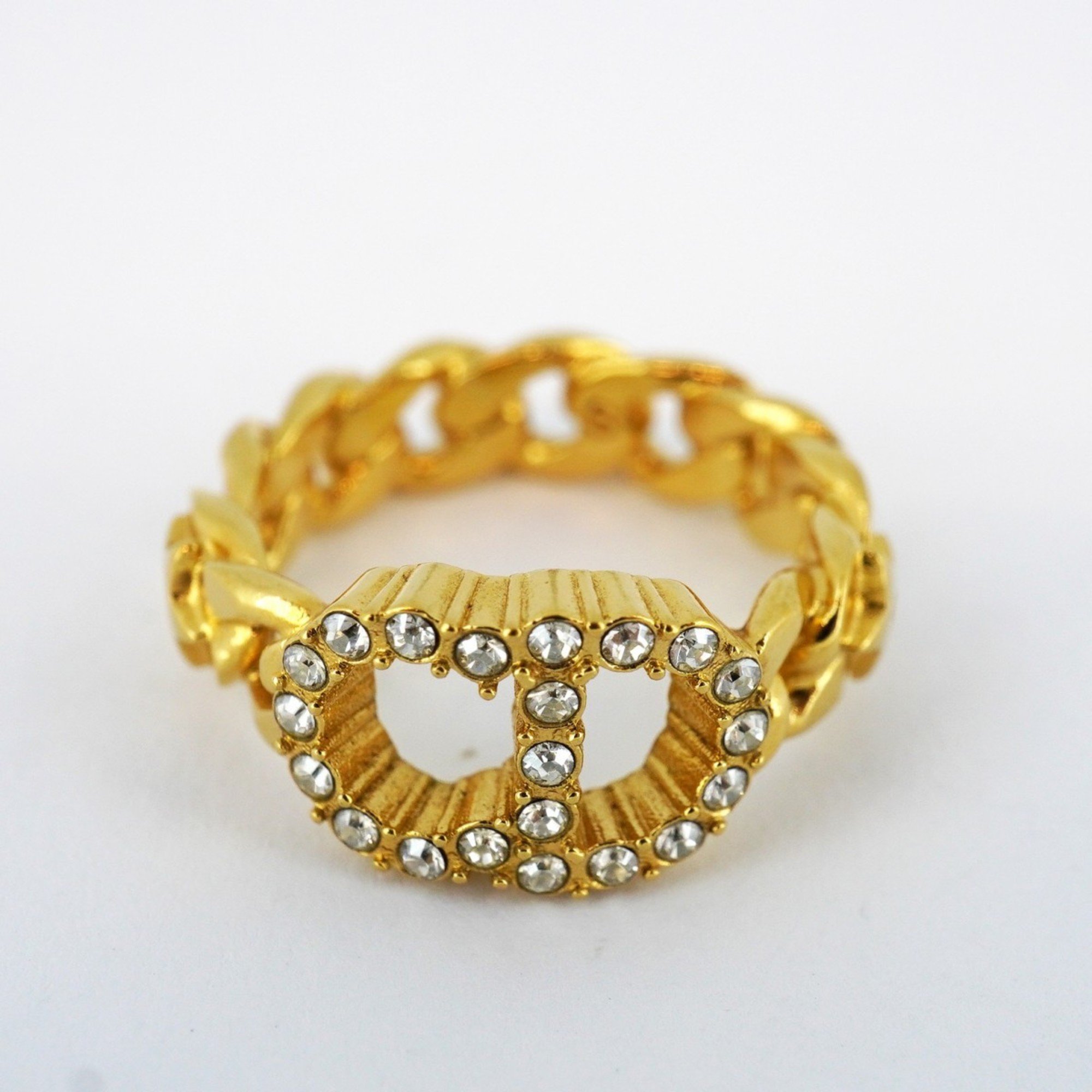 Christian Dior Ring CD Star Rhinestone GP Plated Gold Size 11 Women's