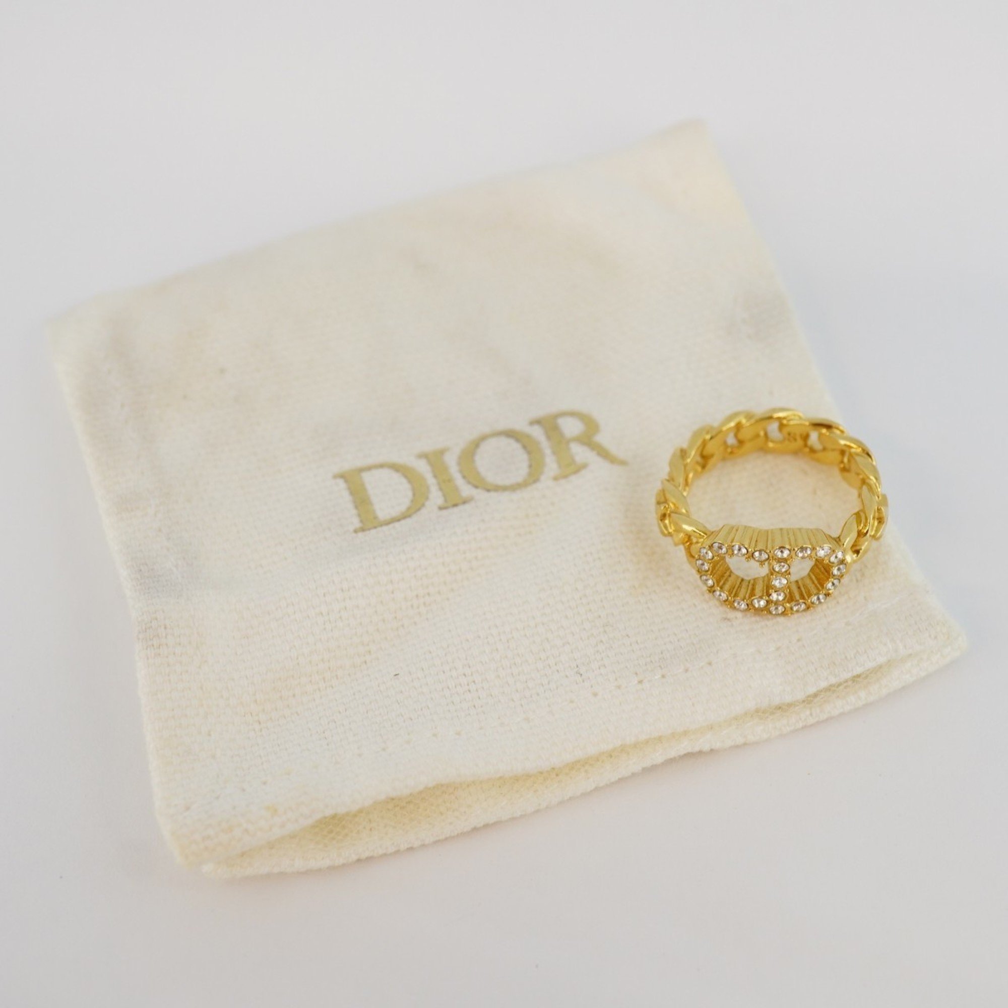 Christian Dior Ring CD Star Rhinestone GP Plated Gold Size 11 Women's