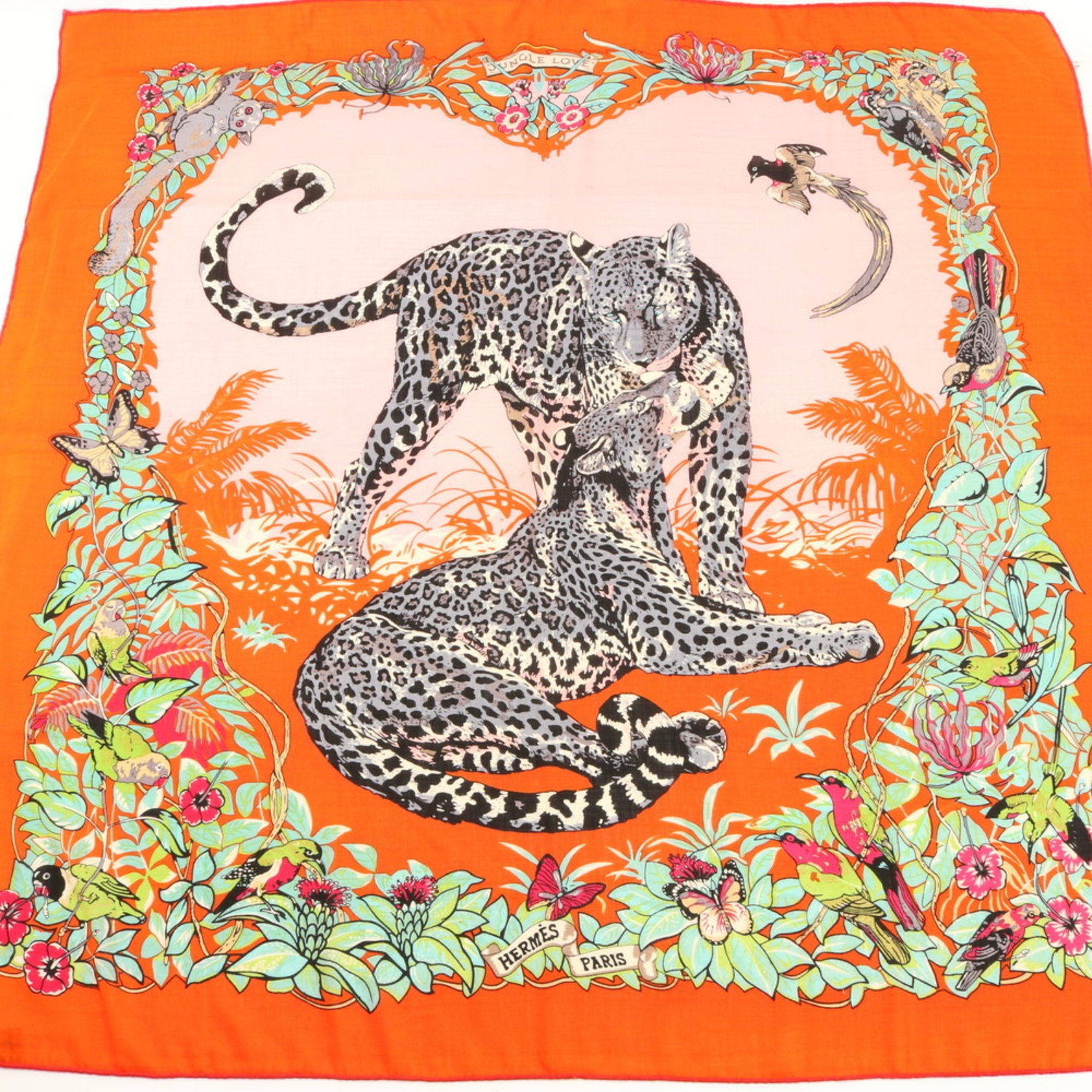 Hermes scarf, Carre Geant 140 JUNGLE LOVE, cashmere and silk blend, large size, for women