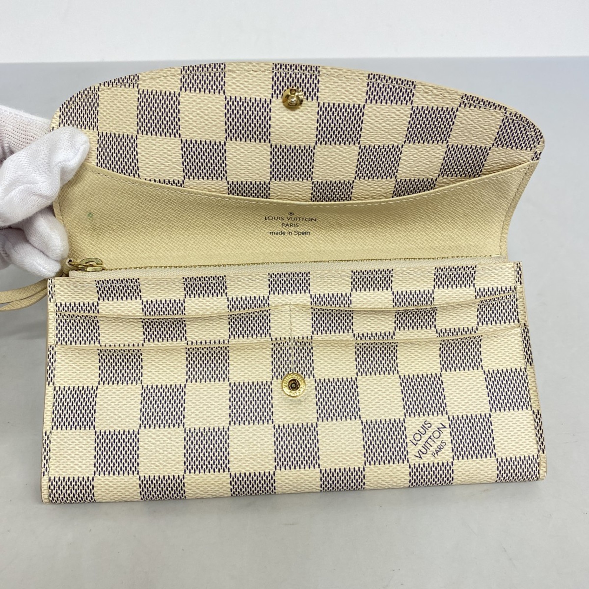 Louis Vuitton Long Wallet Damier Azur Portefeuille Emily N63021 White Women's