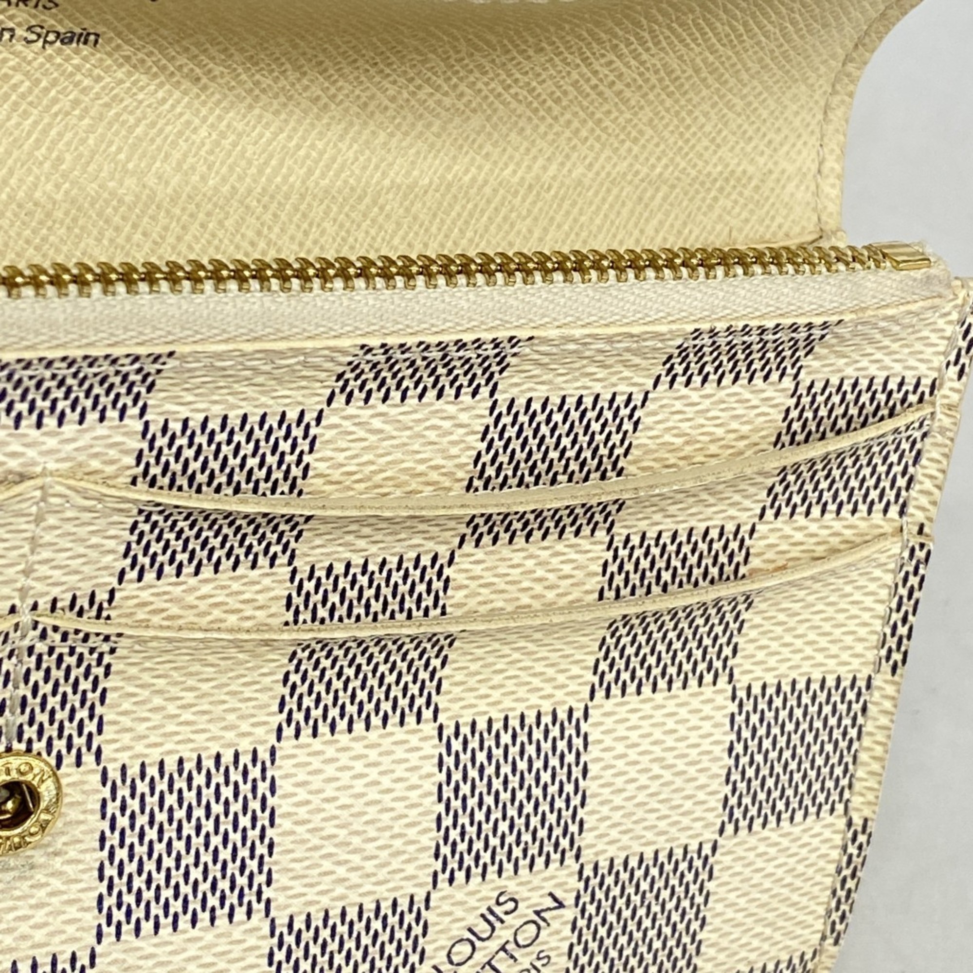 Louis Vuitton Long Wallet Damier Azur Portefeuille Emily N63021 White Women's