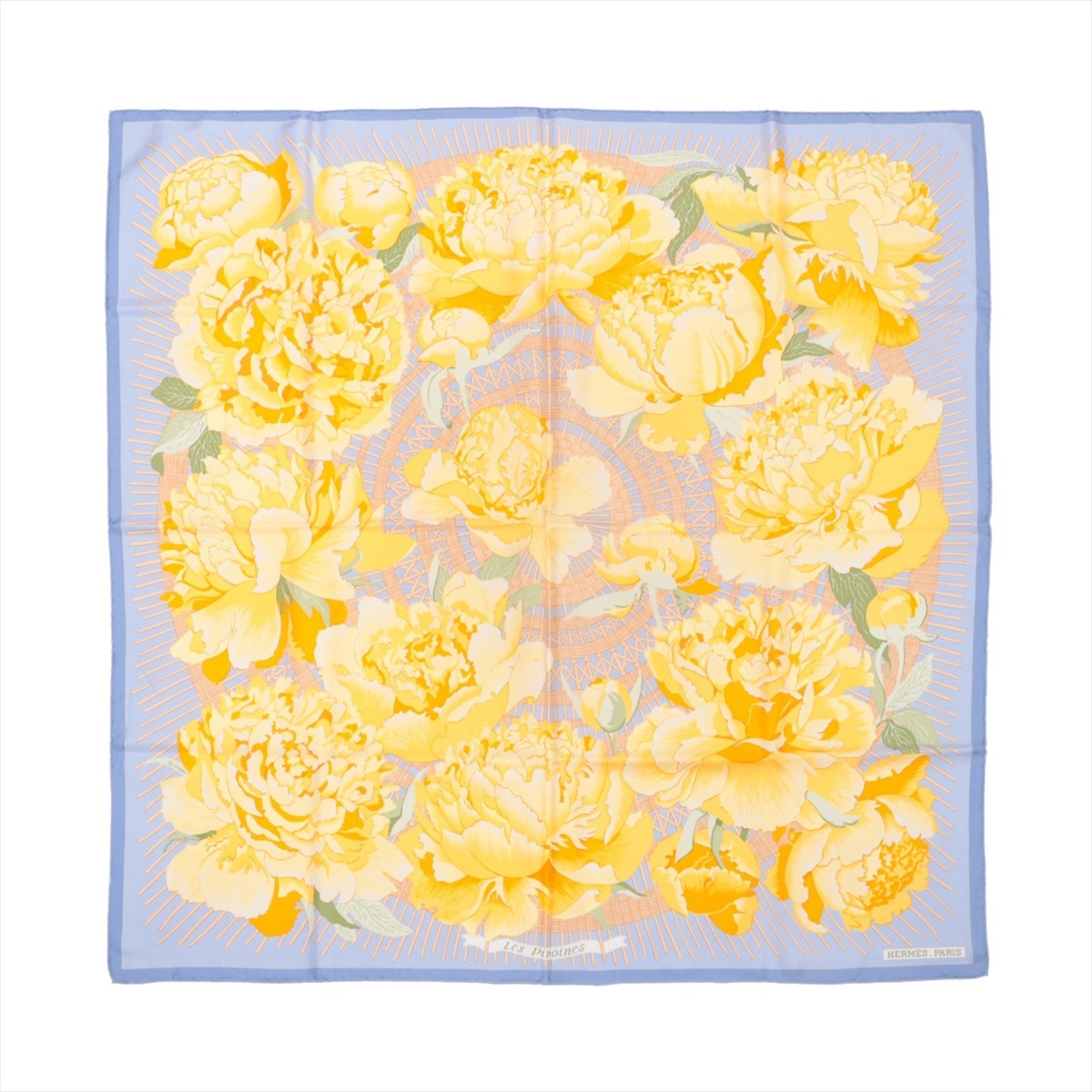 Hermes Carre 90 LESPIVOINES Peony Scarf 100% Silk C Mark Stole for Women