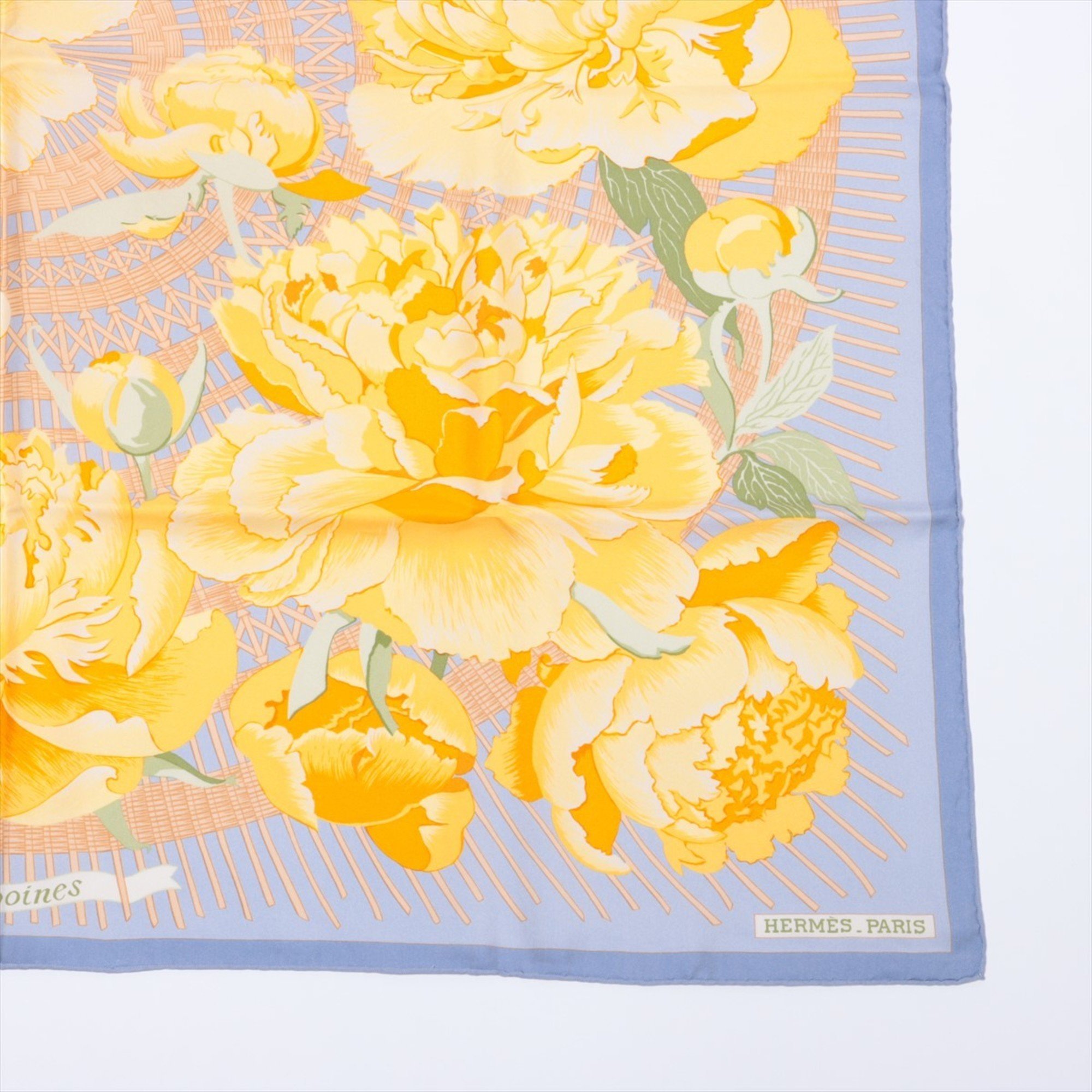 Hermes Carre 90 LESPIVOINES Peony Scarf 100% Silk C Mark Stole for Women