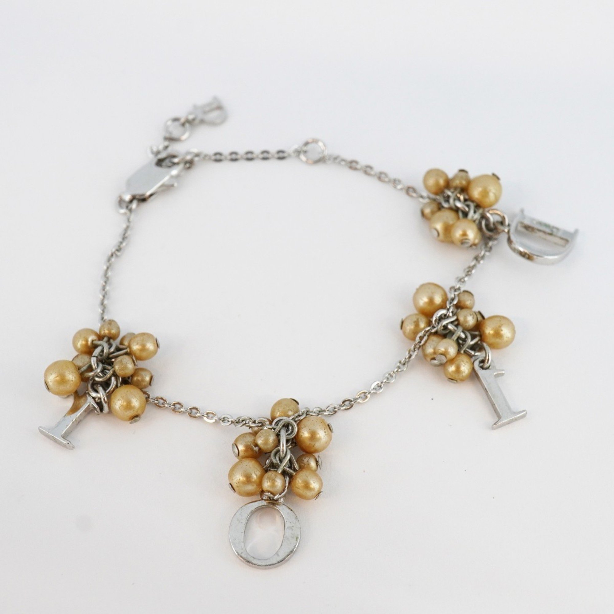 Christian Dior Bracelet Faux Pearl Metal Silver Women's