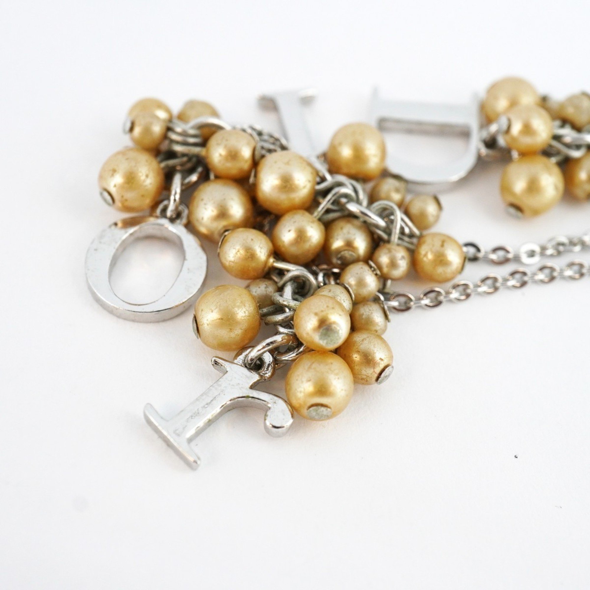 Christian Dior Bracelet Faux Pearl Metal Silver Women's