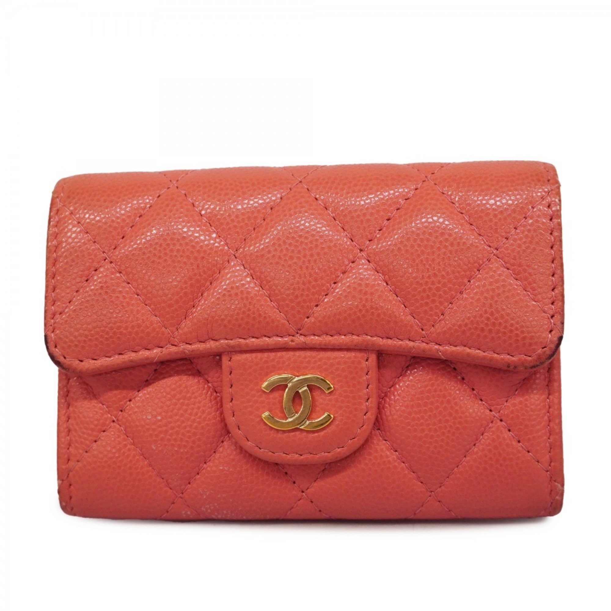 Chanel Business Card Holder Matelasse Caviar Skin Pink Women's