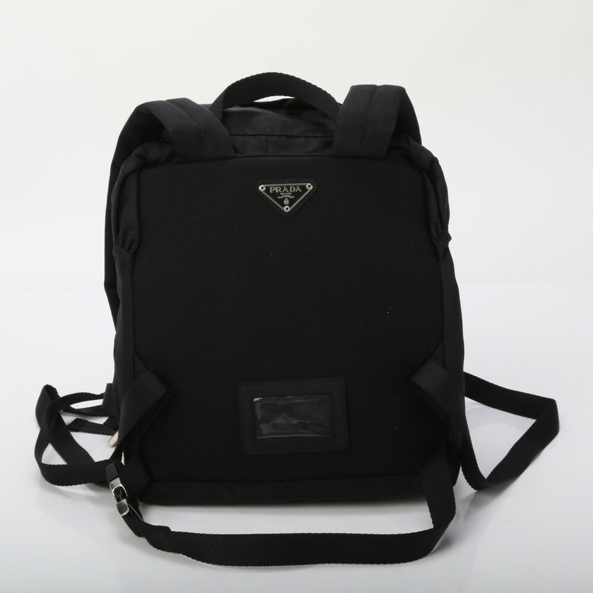 Prada Tessuto Nylon Triangle Leather Backpack Bag Black Women's