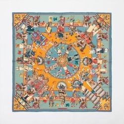 Hermes Carre 90 Kachinas Hopi ethnic pattern scarf, 100% silk, C mark, silk stole, women's