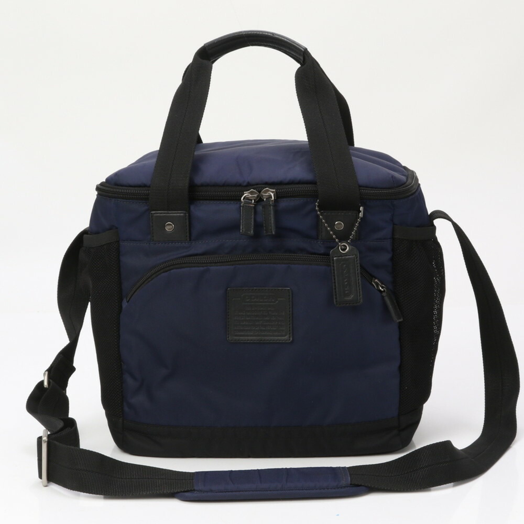 Coach Leather Nylon Box Shoulder Bag Navy Blue Men's