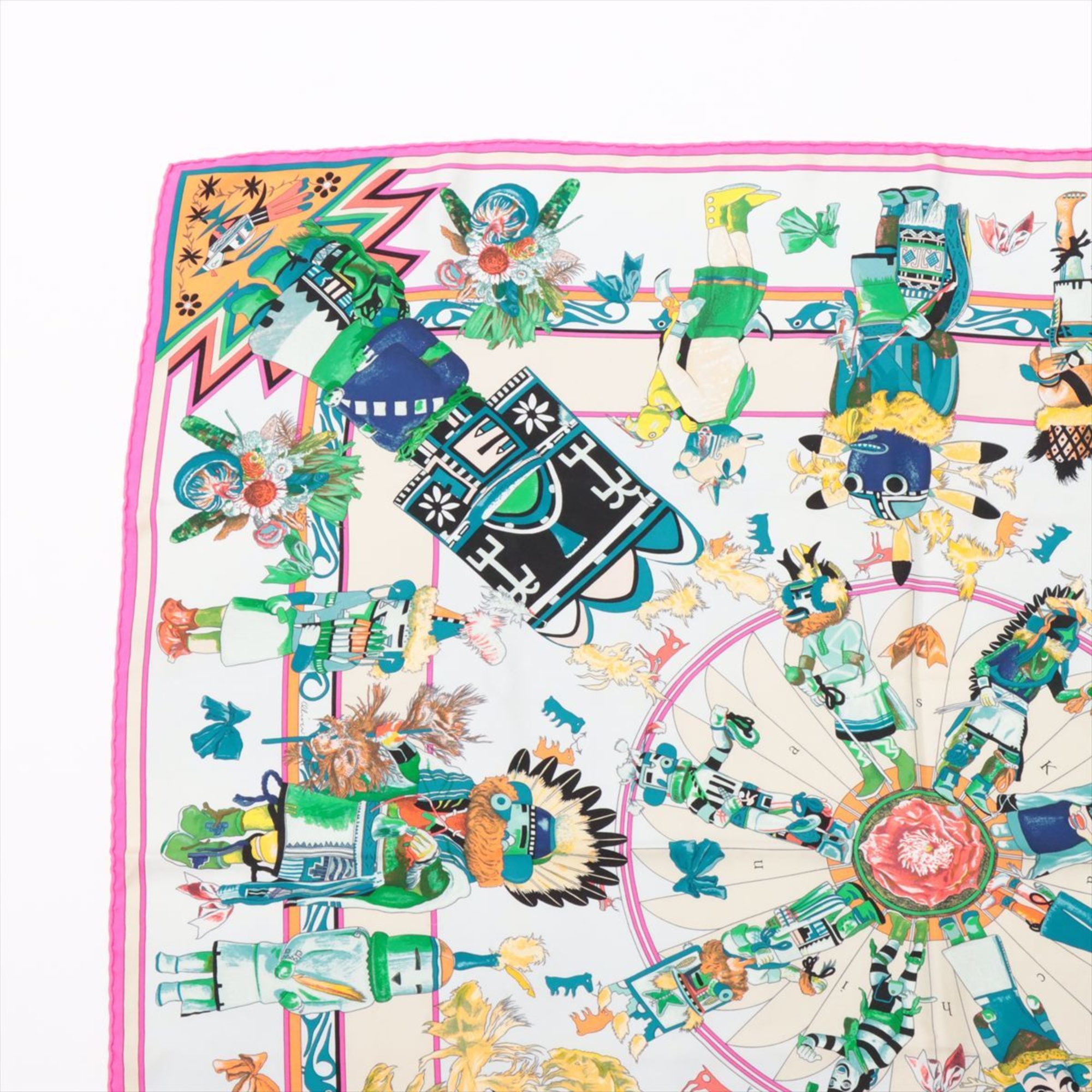 Hermes Carre 90 Kachinas Ethnic Hopi Scarf Silk 100% C Mark Stole Women's