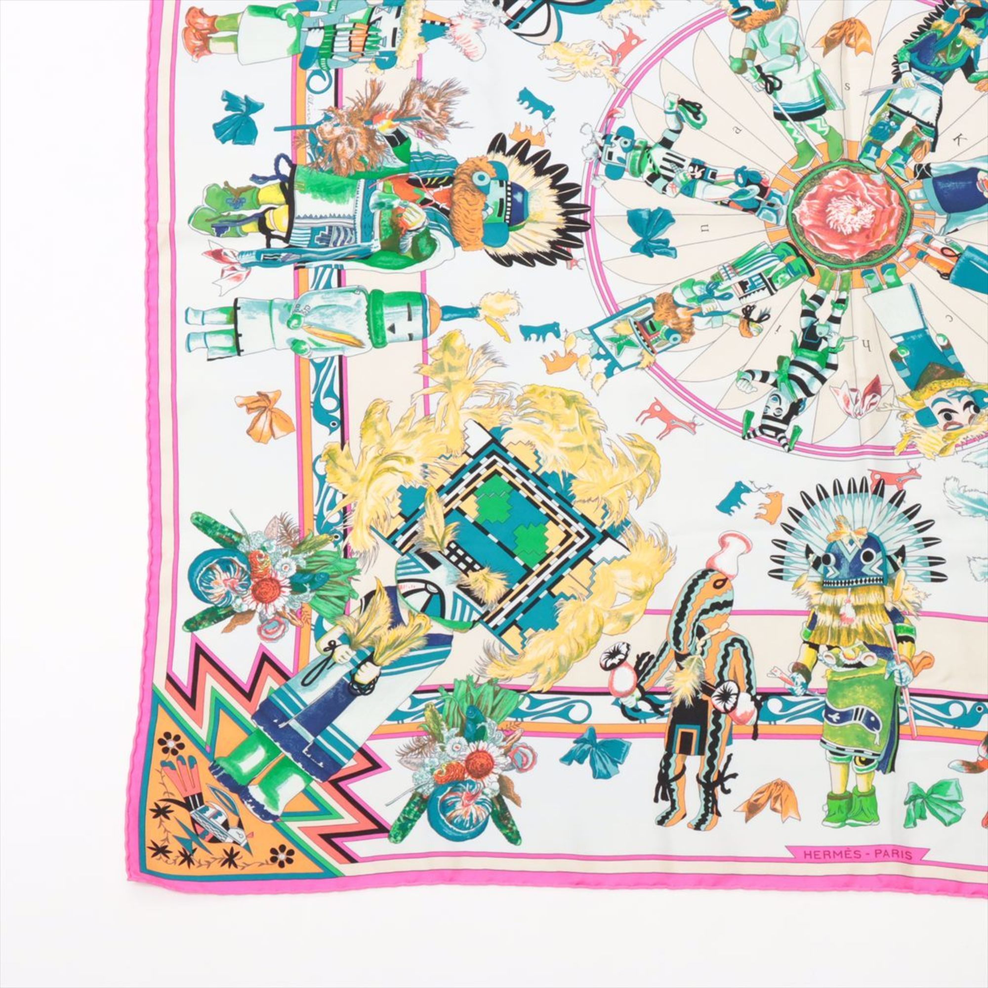 Hermes Carre 90 Kachinas Ethnic Hopi Scarf Silk 100% C Mark Stole Women's