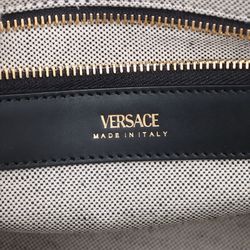 Versace Leather Canvas Shoulder Handbag Grey Women's