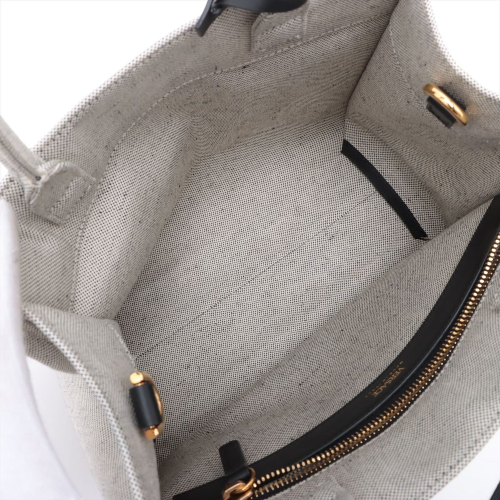 Versace Leather Canvas Shoulder Handbag Grey Women's