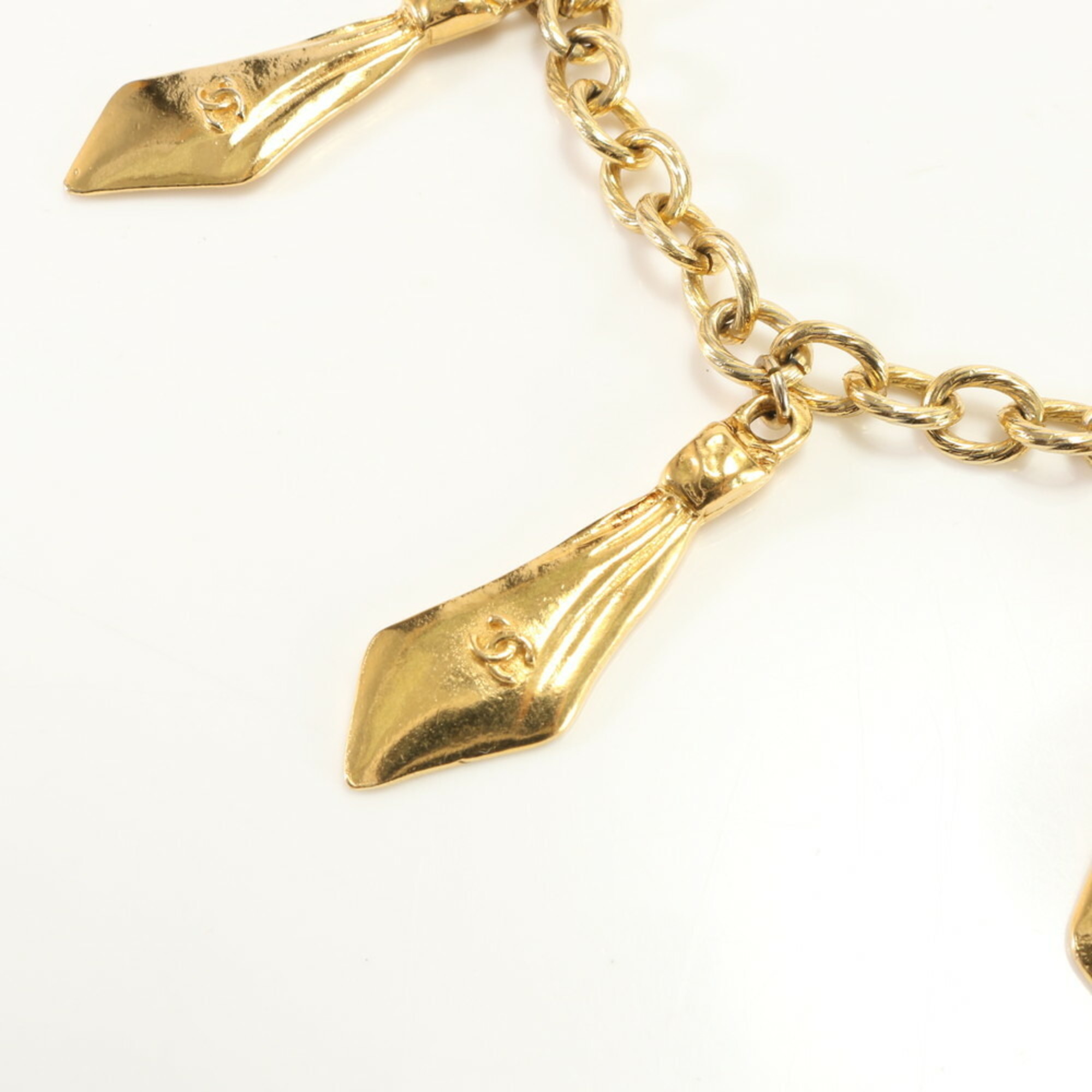 Chanel Gold Chain Tie Motif Necklace Coco Mark Ladies