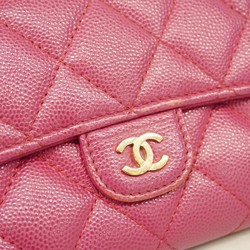 Chanel Long Wallet Matelasse Caviar Skin Pink Women's