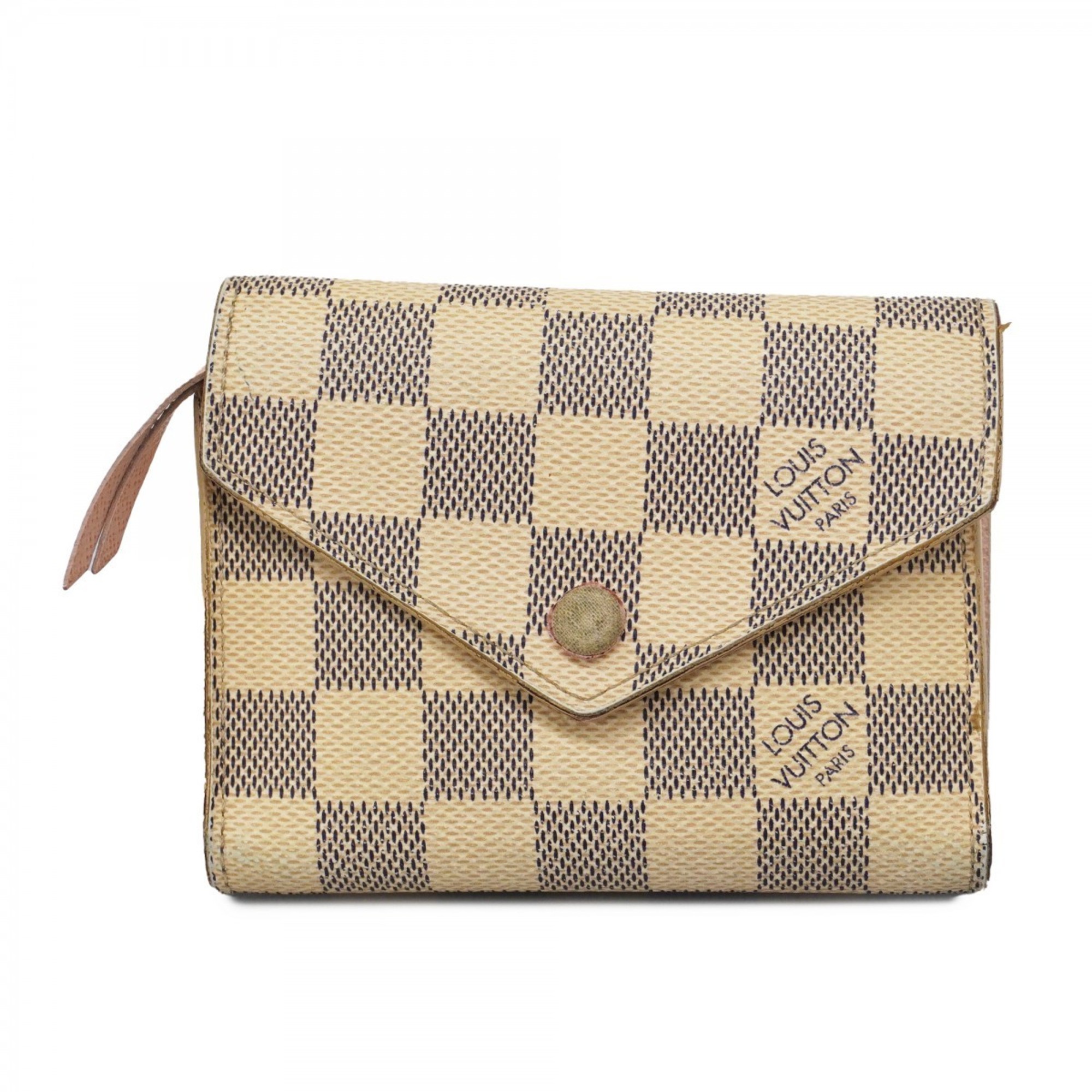 Louis Vuitton Tri-fold Wallet Damier Azur Portefeuille Victorine N64022 Rose Ballerine Ladies