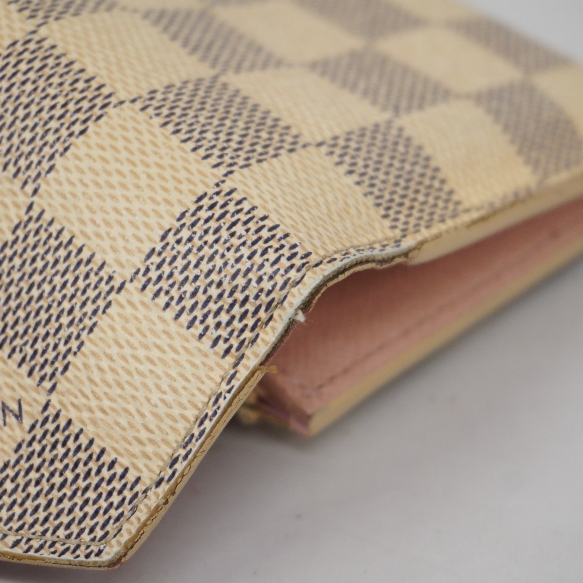 Louis Vuitton Tri-fold Wallet Damier Azur Portefeuille Victorine N64022 Rose Ballerine Ladies