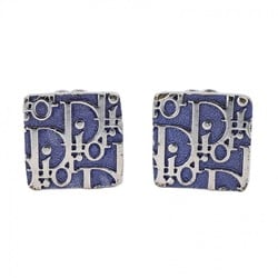 Christian Dior Earrings Trotter Square Metal Silver Blue Women's