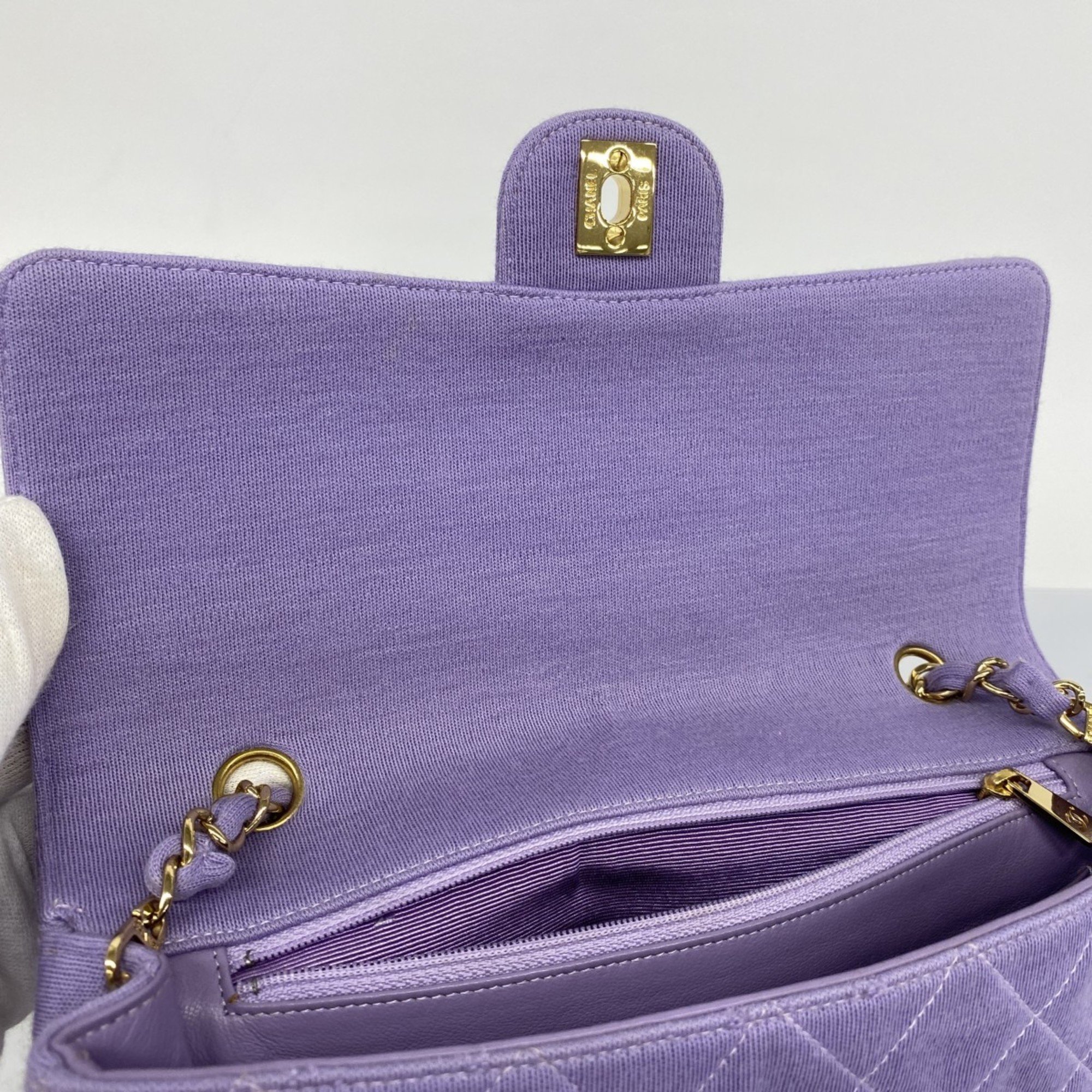 Chanel Shoulder Bag Matelasse Cotton Purple Women's