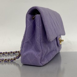 Chanel Shoulder Bag Matelasse Cotton Purple Women's