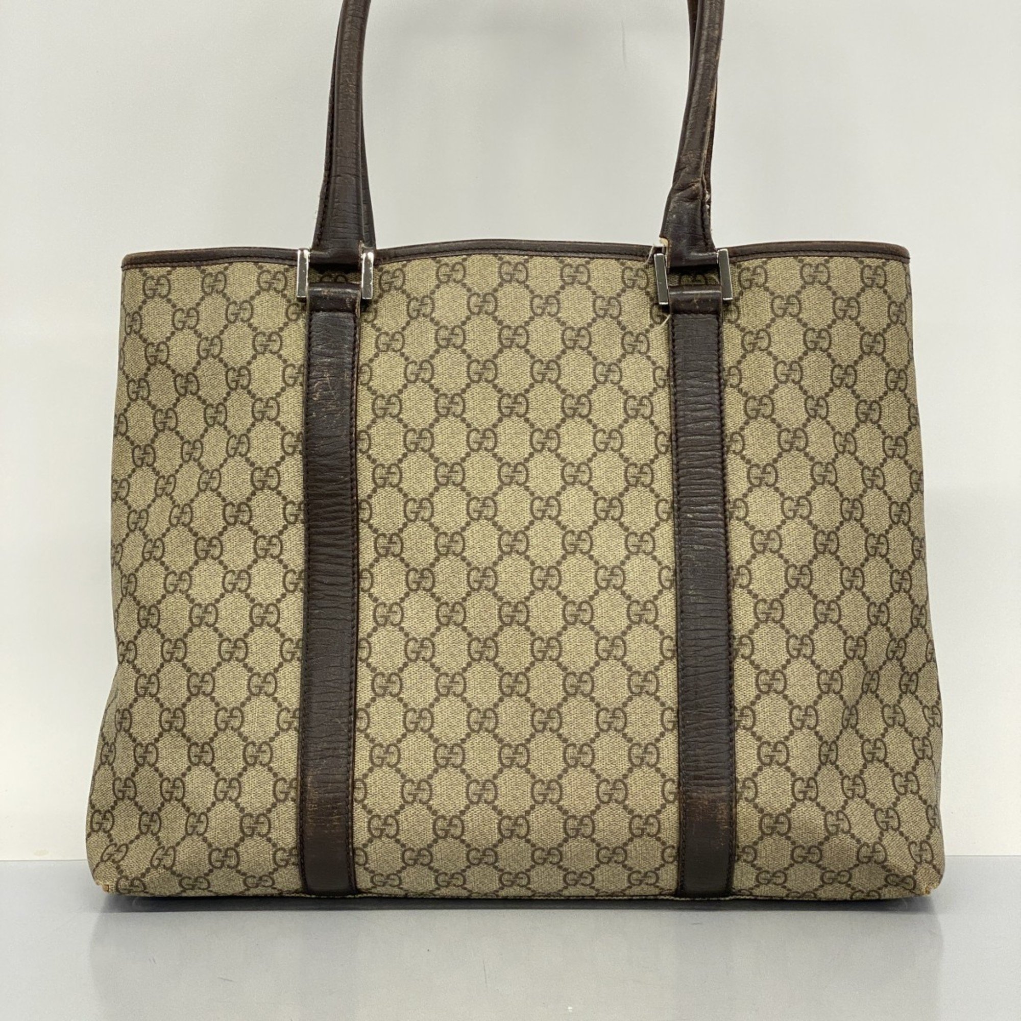 Gucci Tote Bag GG Supreme 114288 Leather Brown Women's