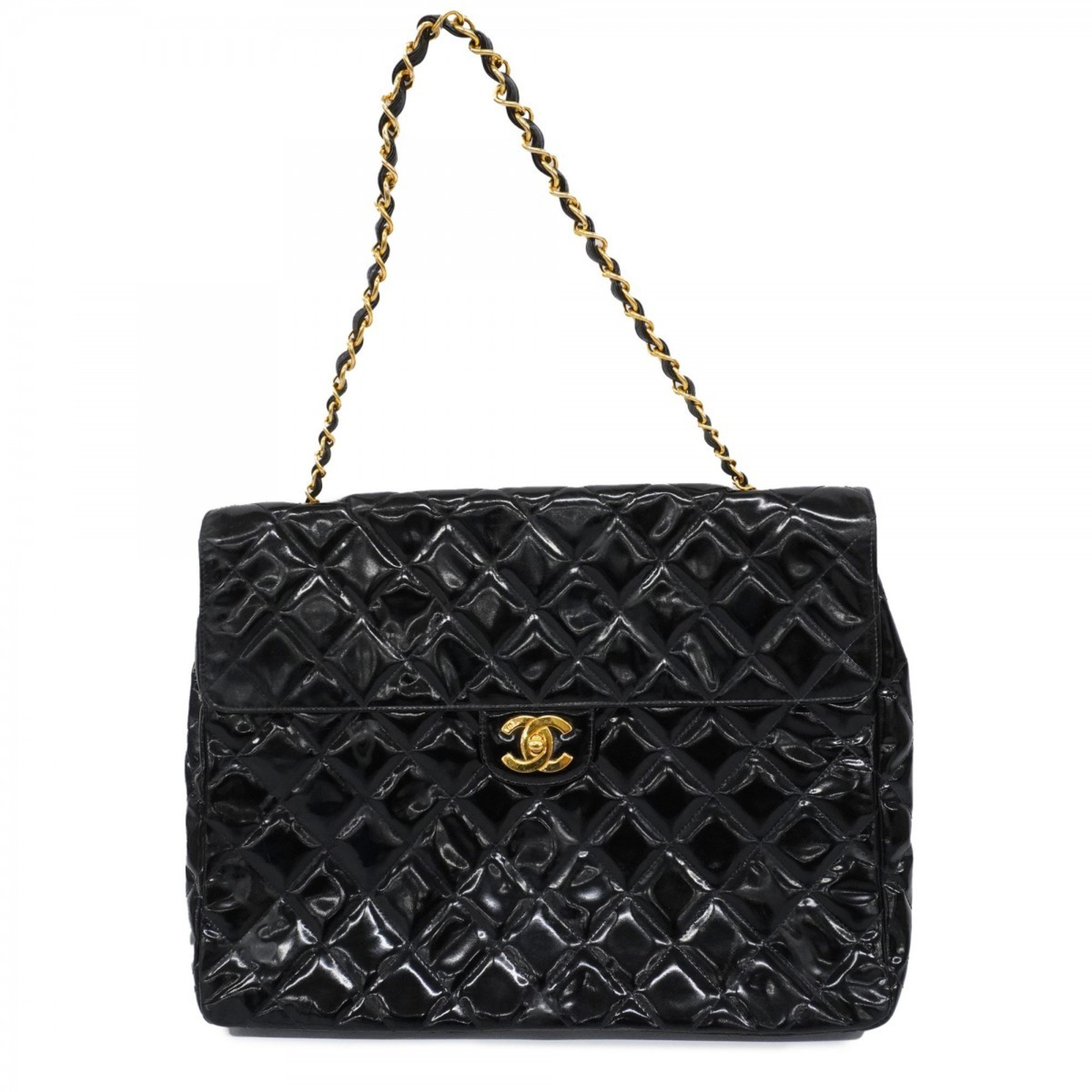 Chanel Shoulder Bag Matelasse Patent Leather Black Women's