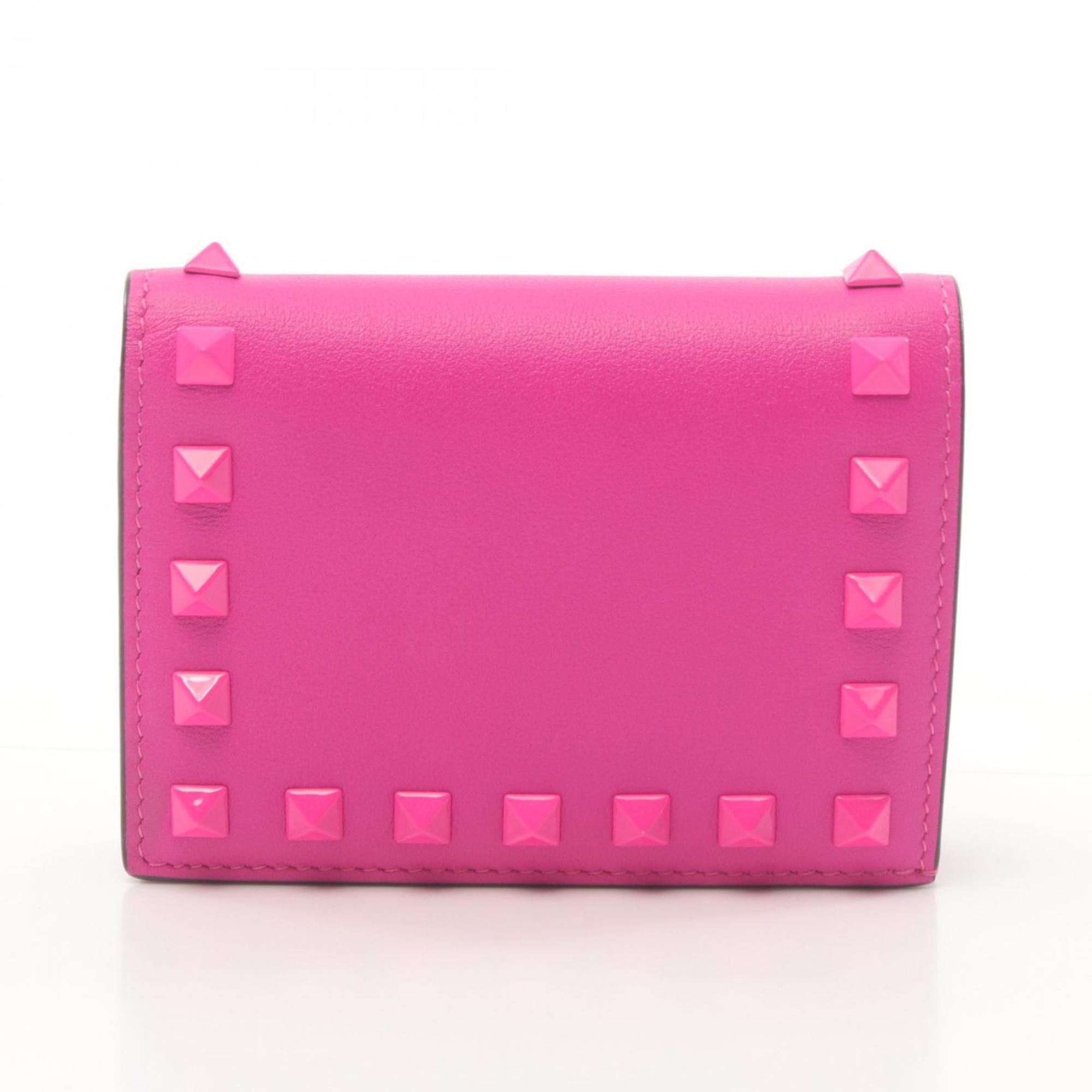 Valentino Garavani Rockstud Bi-fold Wallet Leather Women's Pink