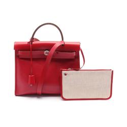 Hermes HERMES Airbag Zip PM Handbag Bag Toile H Berlin Vache Hunter Ladies Red Beige