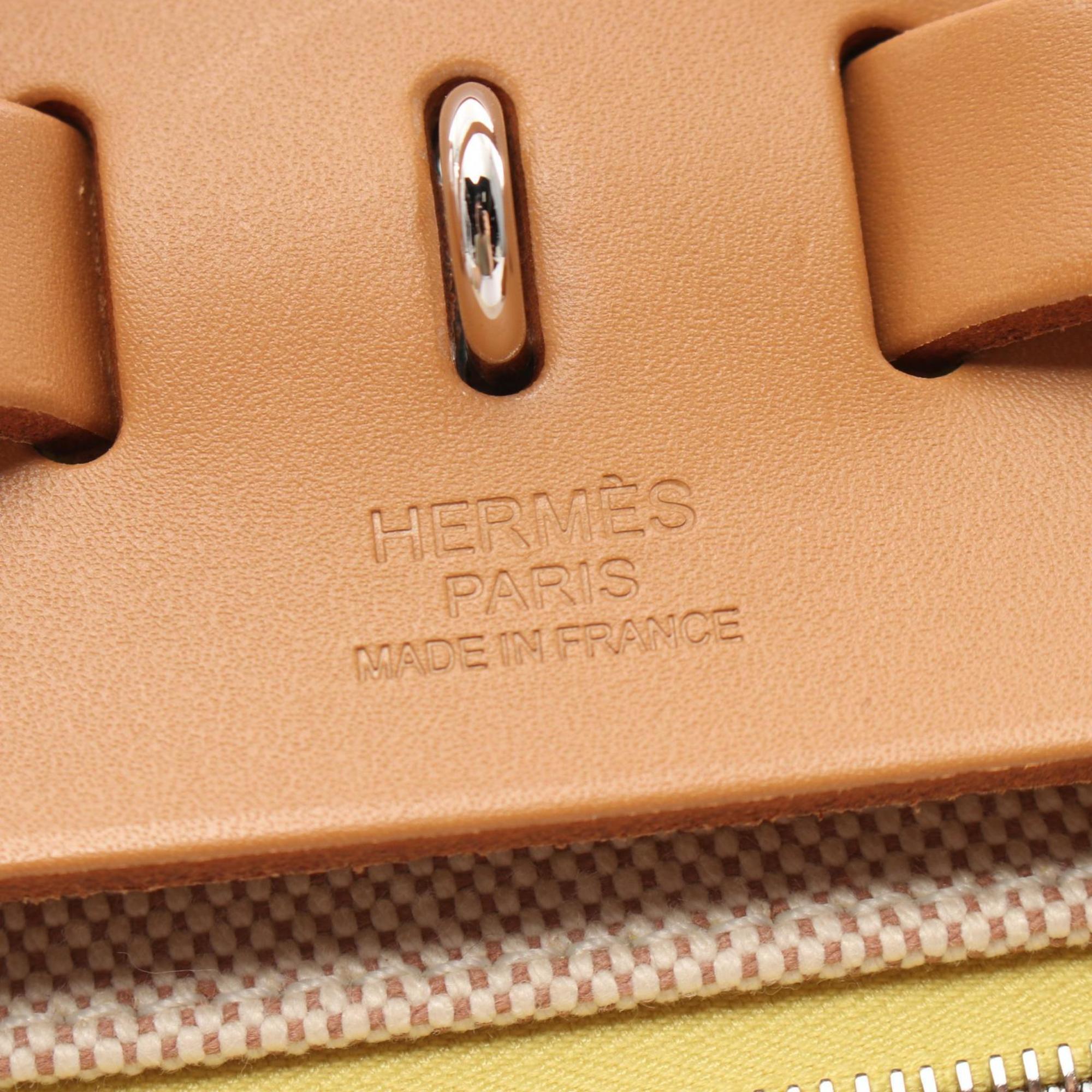 Hermes HERMES Airbag Zip PM Lime Handbag Bag Toile H Berlin Vache Hunter Women's Yellow Brown Beige