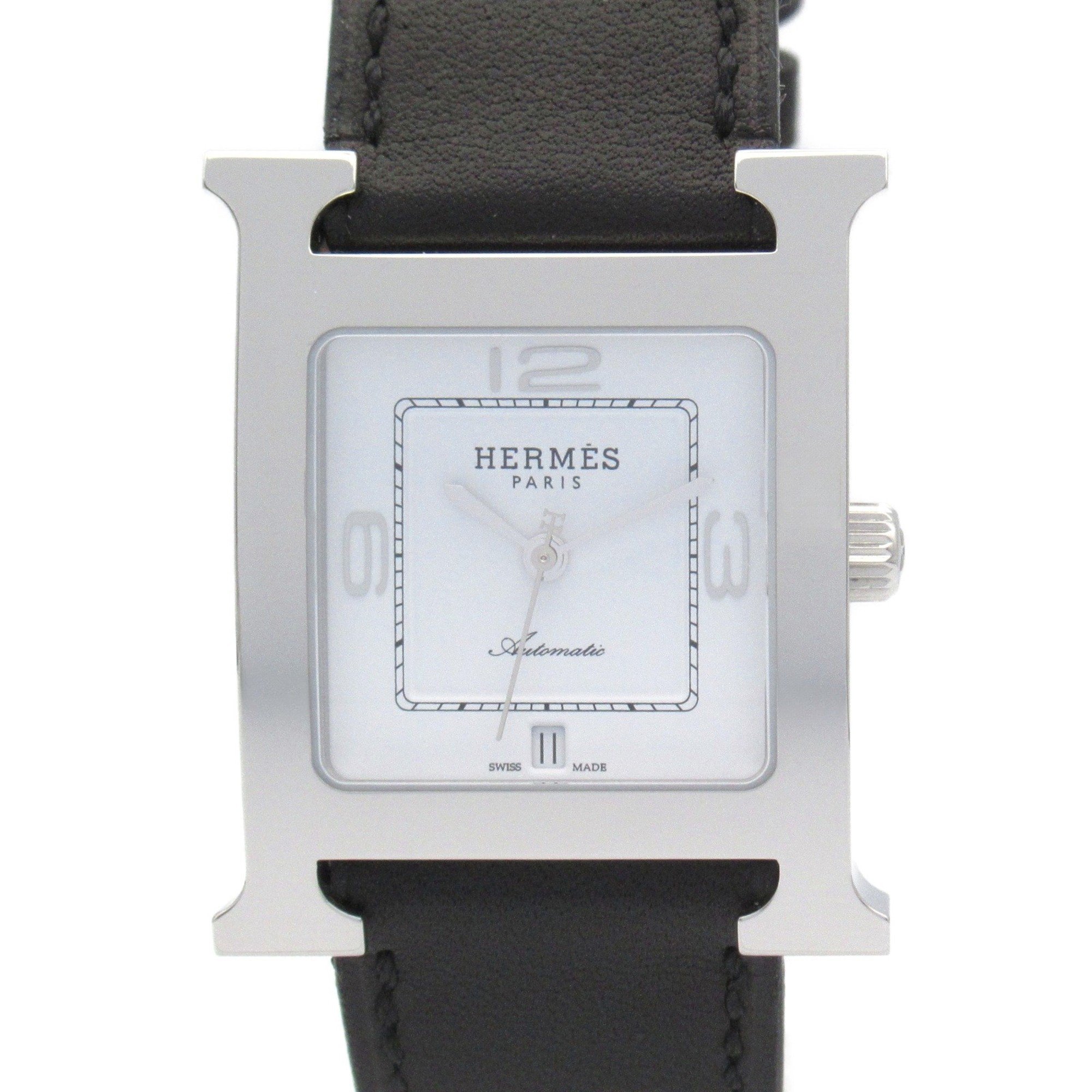 Hermes HERMES H Watch Wristwatch Stainless Steel Leather Strap Women's White HH3.510