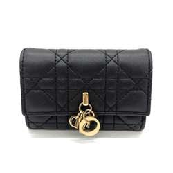 Christian Dior Wallet Miss Glycine Black Bifold Cannage Women's Leather