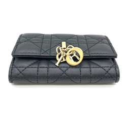 Christian Dior Wallet Miss Glycine Black Bifold Cannage Women's Leather