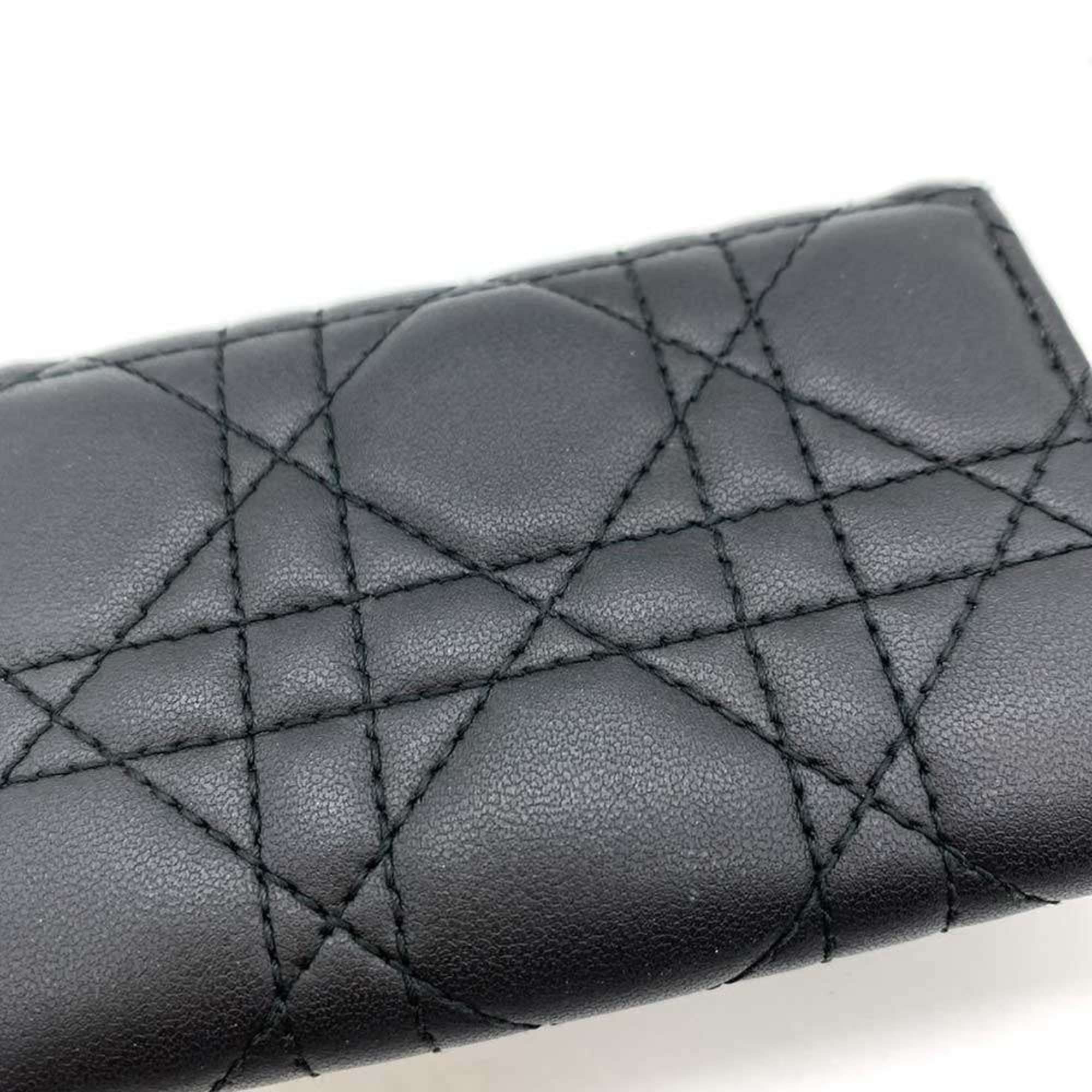 Christian Dior Wallet Miss Glycine Black Bifold Cannage Women's Leather