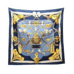 Hermes HERMES Carré 90 ETRIERS Scarf Silk Women's Navy Multicolor