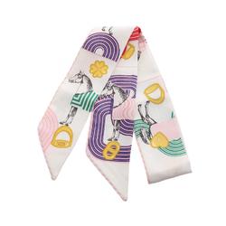 Hermes HERMES Twilly GARDE ROBE POP Ribbon Scarf Silk Women's White Multicolor