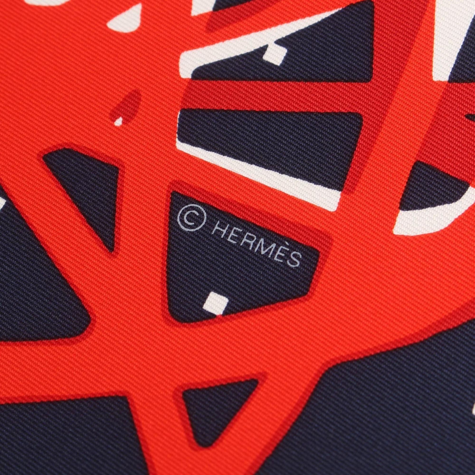 Hermes HERMES Carre 90 CALECHE ELASTIQUE Scarf Silk Women's Navy Red White